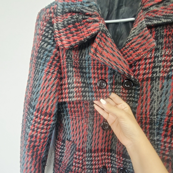 Vintage ‎ checkered red plaid pea retro  wool jacket  vest  coat for woman - Picture 4 of 6